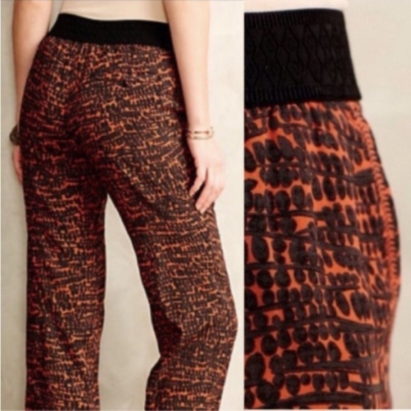 Anthropologie Hei Hei Kiri Kiri Printed Pull-On Pants Rust Grey Pockets Medium - Picture 2 of 7